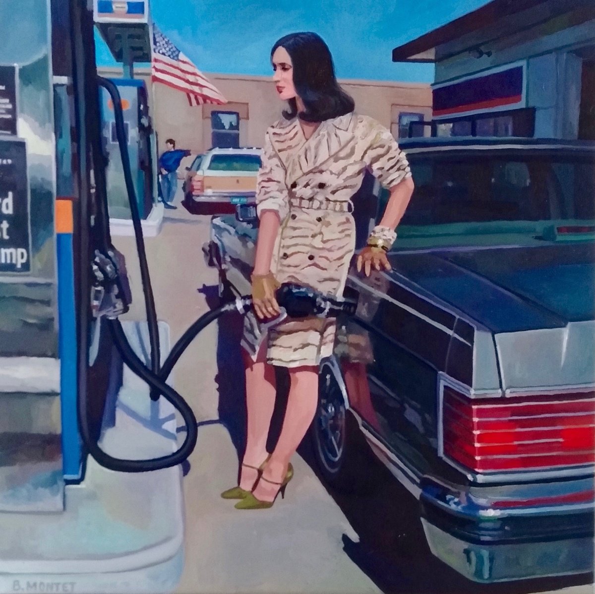 Photorealistic Portrait Oil Painting By Benoit Montet, 26 X 26, Femme Des Annees 80 , Original Artwork