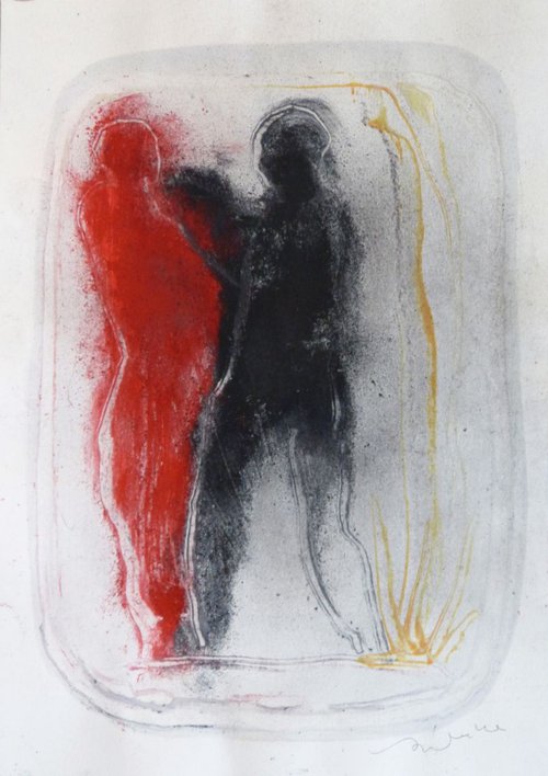 Red and Black 2, mixed media 42x29 cm by Frederic Belaubre
