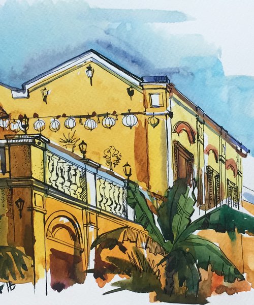 Hoi An. A city in Vietnam. Watercolor cityscape. by Natalia Veyner
