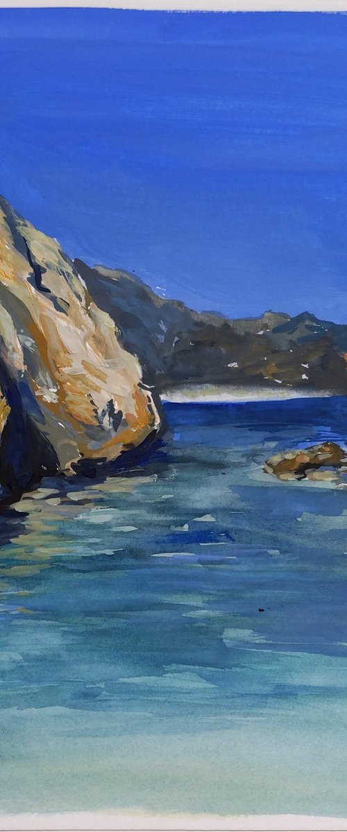 Porto Timoni beach of Corfu island - Corfu island - original watercolor painting - seascape painting - waves by Anna Brazhnikova