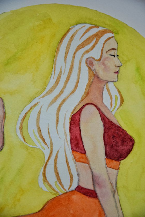 Yoga wall art, female watercolor painting, woman home decor