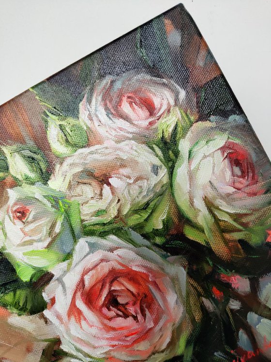 Rose painting, Flowers art painting, Small painting on canvas of flowers, Original painting oil, Impressionistic