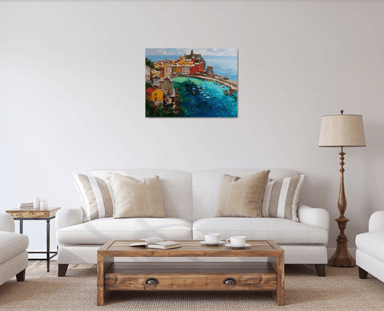 Vernazza Cinque Terre iItaly - Original impasto landscape painting textured Oil painting Italy wall art