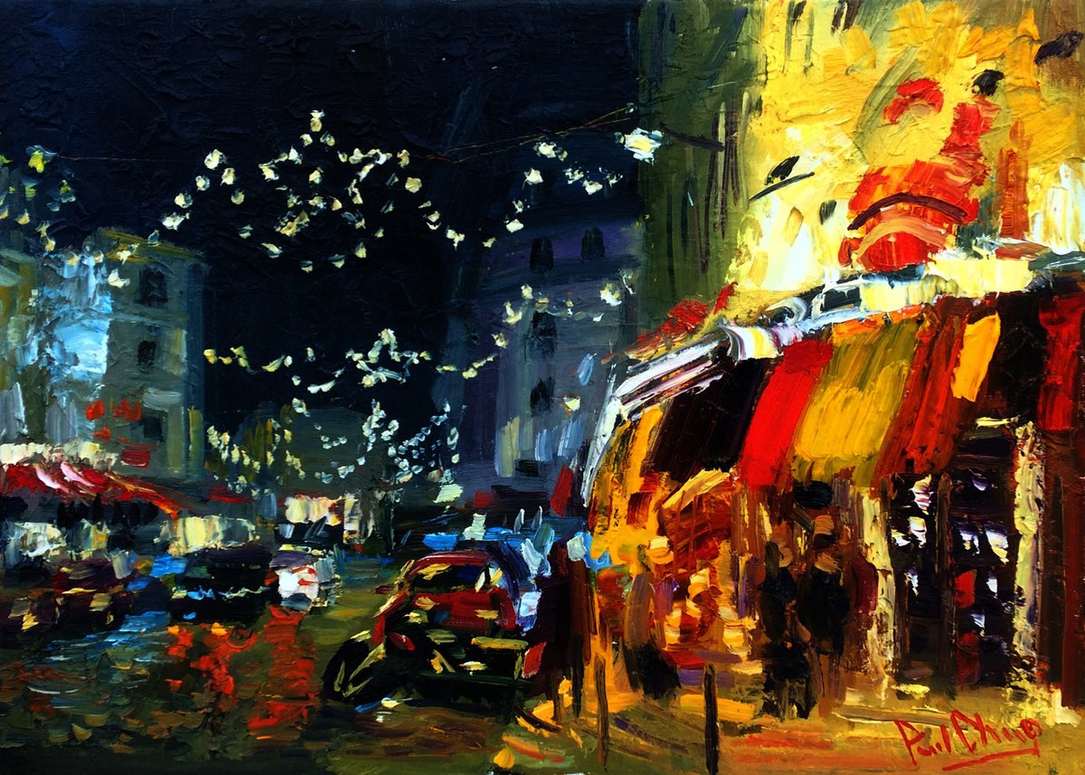 Small Town Christmas Lights Oil painting by Paul Cheng Artfinder