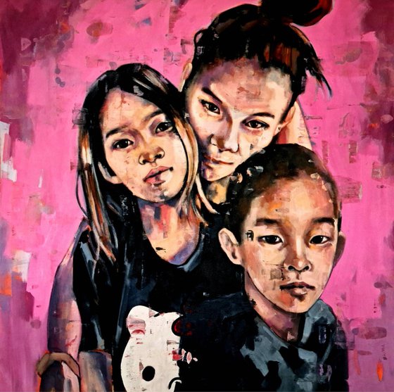 family portrait with pink