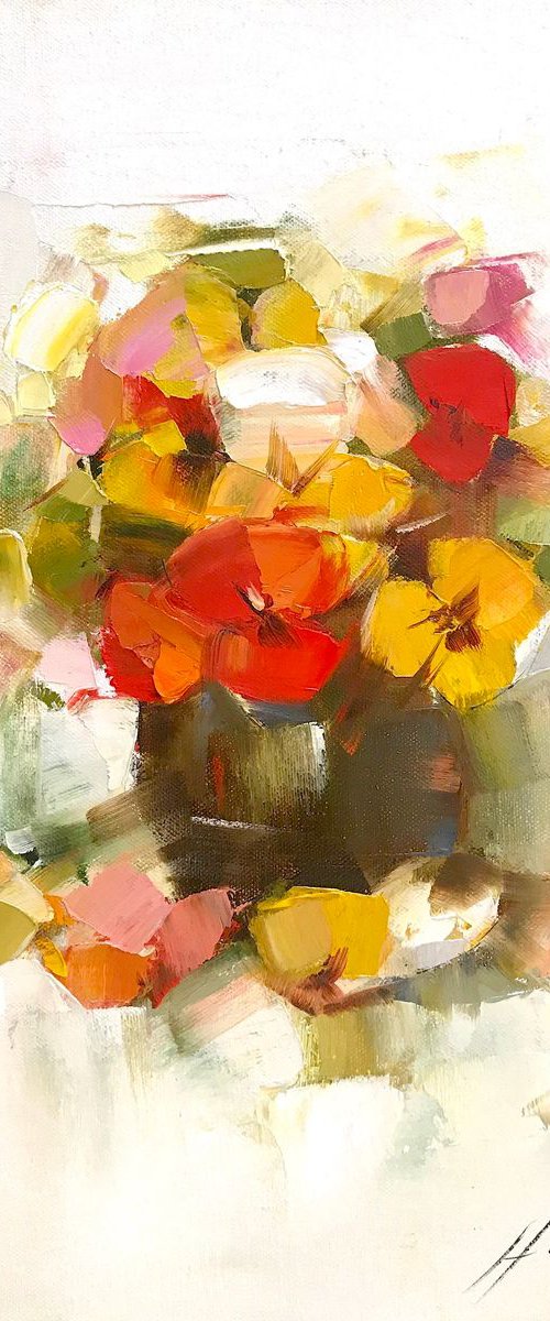 Pansies, Oil painting by Palette Knife, One of a kind, Handmade artwork by Vahe Yeremyan