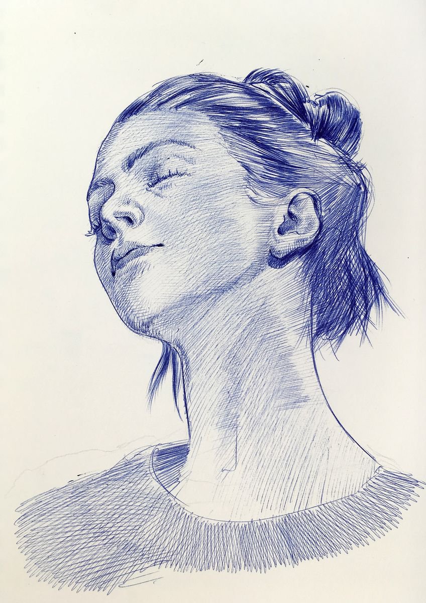 Impressionistic Portrait Ink Drawing By Dario Moschetta, 8 X 11, Portrait 243, Original Artwork