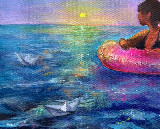 Paper Boat in the Ocean