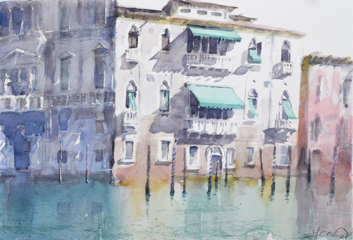 Cityscapes Watercolour By Goran Zigolic Watercolors, 22 X 15, House In Venice, Original Artwork