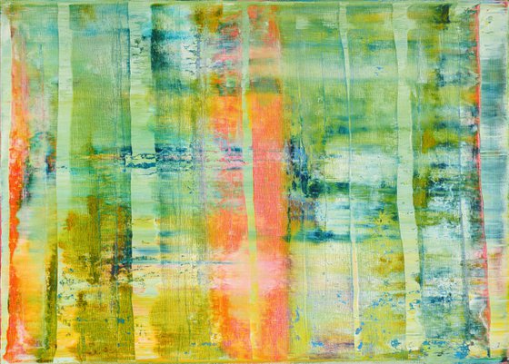 70x50 cm | 23.5 x 19.5″ Green Orange Abstract Painting Original Canvas Art