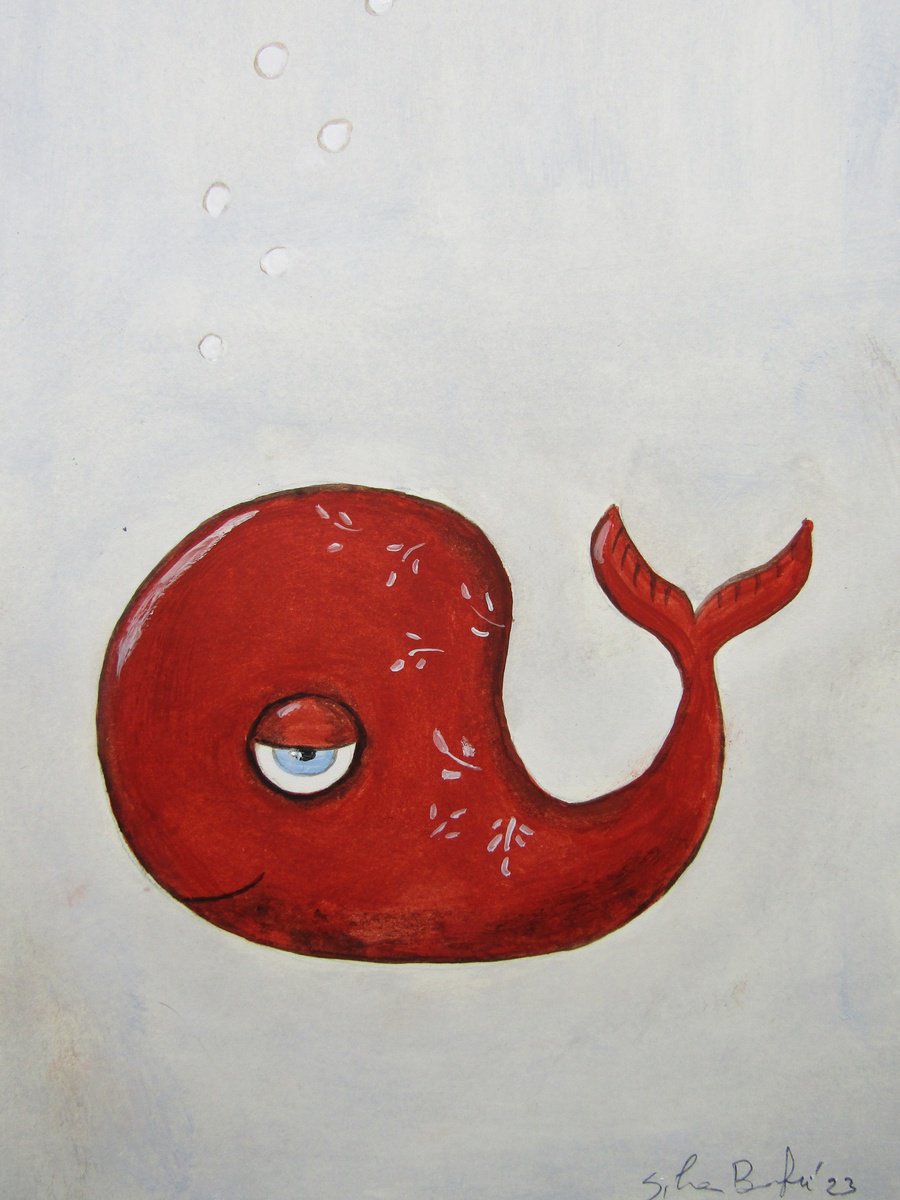 The funny red fish - oil on paper by Silvia Beneforti