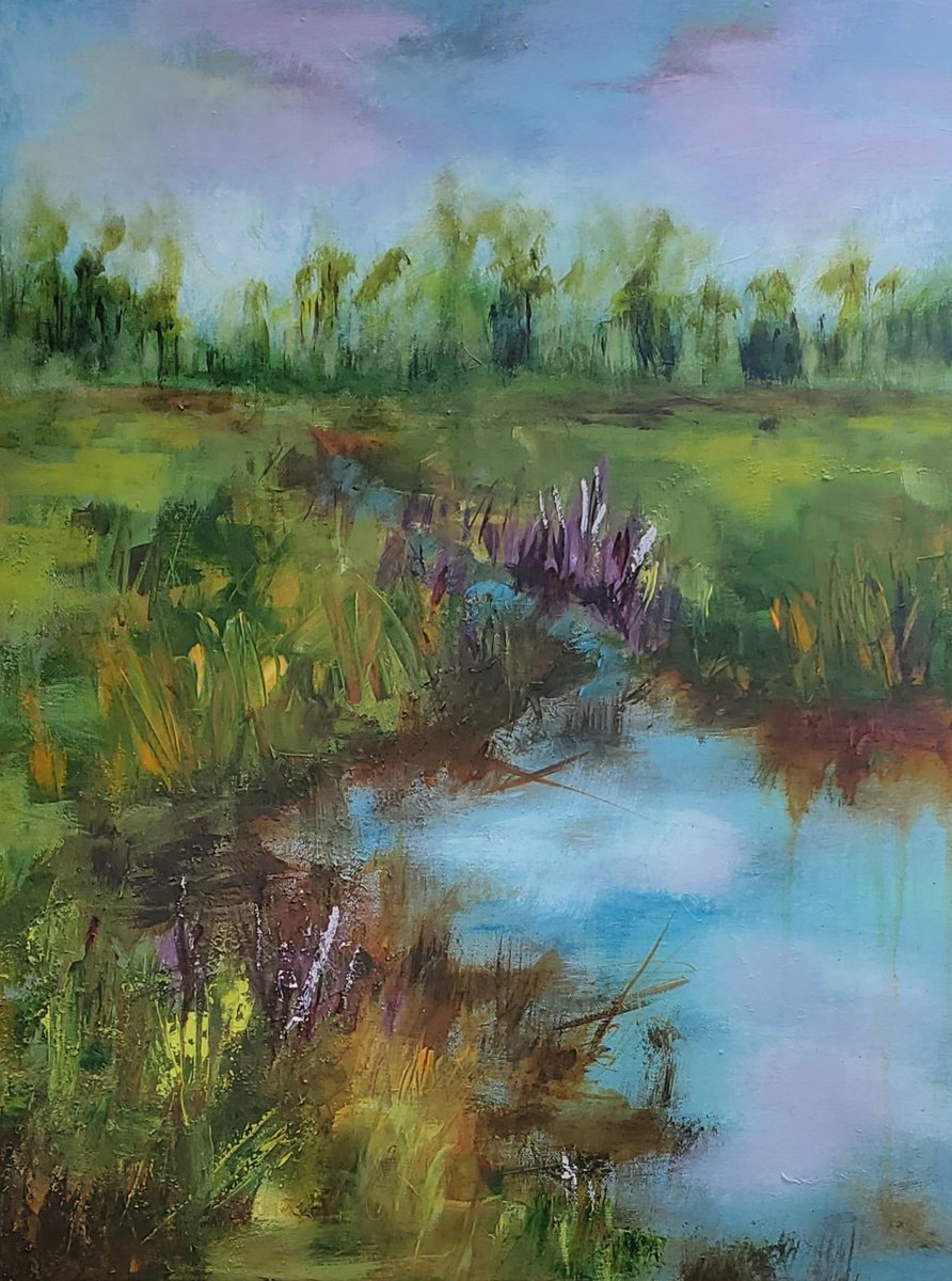 Impressionistic Landscape Acrylic Painting By Niyati Jiwani, 18 X 24", Rooted In Serenity, Original Artwork