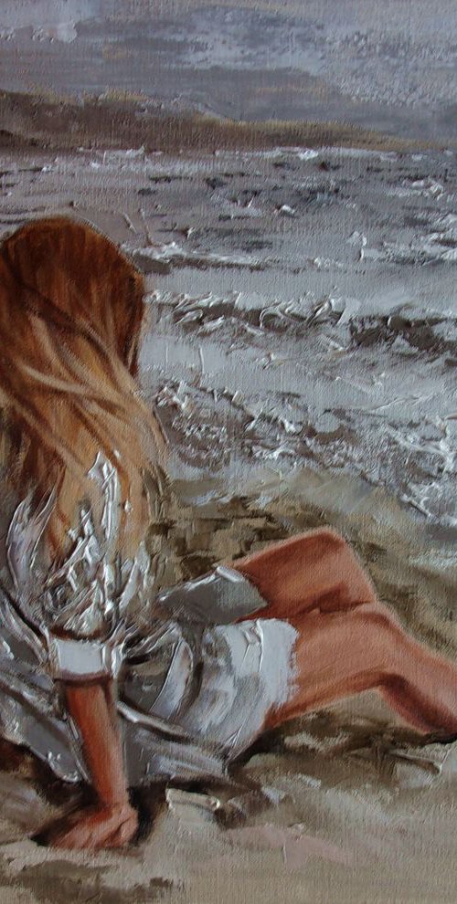 " MAGIC SKY ... "- SKY SEA SAND liGHt  ORIGINAL OIL PAINTING, GIFT, PALETTE KNIFE by Monika Luniak