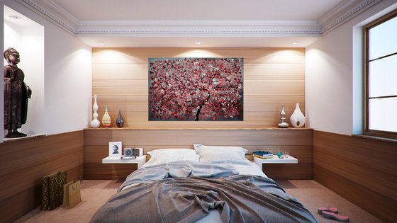 Romance acrylic abstract painting, cherry blossoms, nature painting, canvas wall art