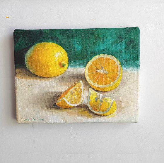 Lemon fruit still life realistic citrus wall decor
