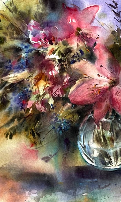 Bouquet with Pink Lilies by Sophie Rodionov