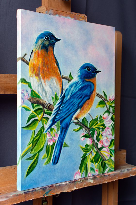 SONG OF SPRING by Vera Melnyk - (Original oil painting, birds painting, home decor, gift, wall art, art for sale, artfinder art)