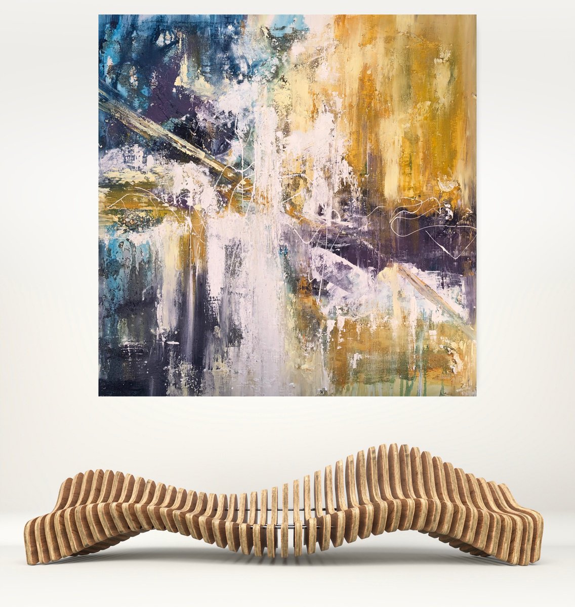 Abstract Acrylic Painting By Snezana Djordjevic, 39 X 39", Shapes In The Sun, Original Artwork