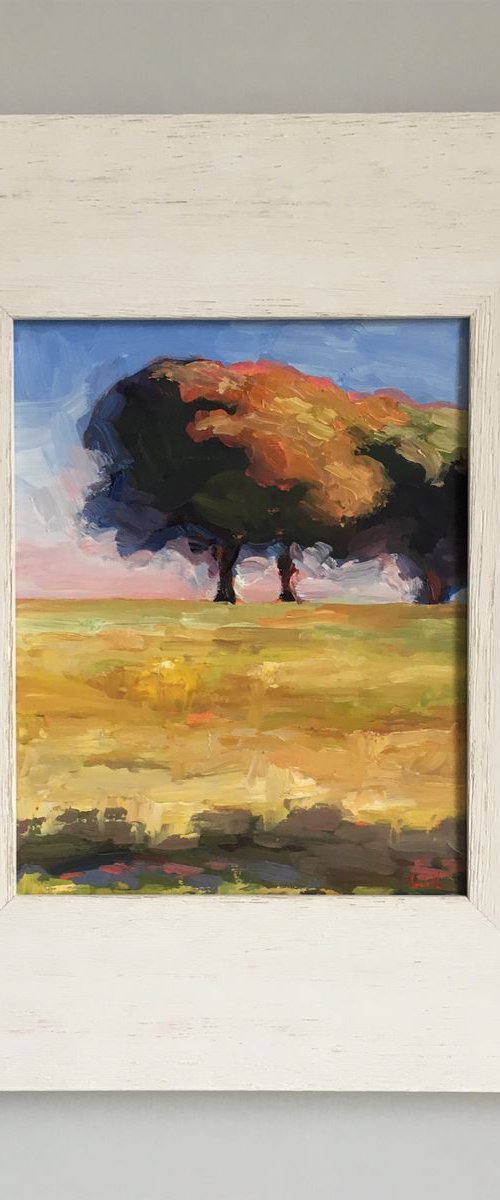 Trees in the Golden Hour-Impressionist oil painting. by Jackie Smith