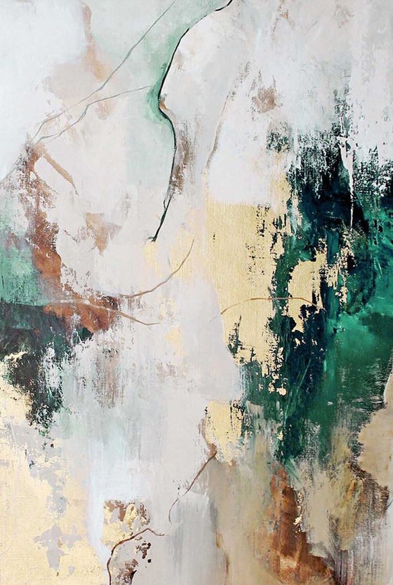 "Green Flow 4" Abstract green and gold art