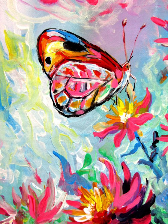 Dahlia flowers with butterfly