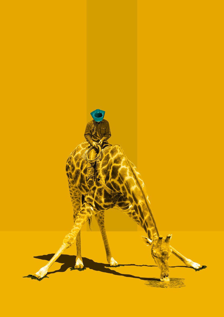 Surrealistic Giclee Print , Giraffe Riding - Yellow By Mark Skirving, 13 X 17, Artwork For Sale On Artfinder