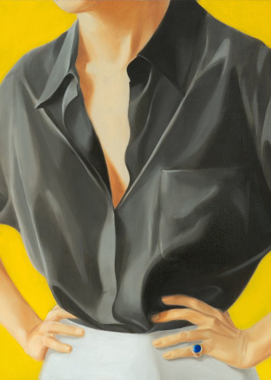 Black Shirt and Blue Ring