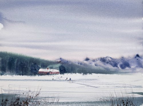 Winter fishing on the lake by Eugenia Gorbacheva