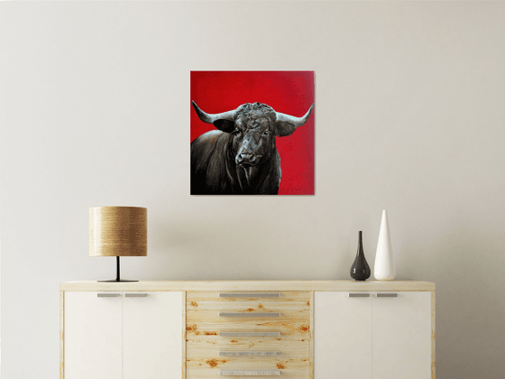 Brave bull on red