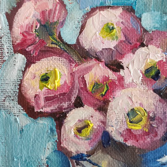 Pink Blossoms in a Silver Vase