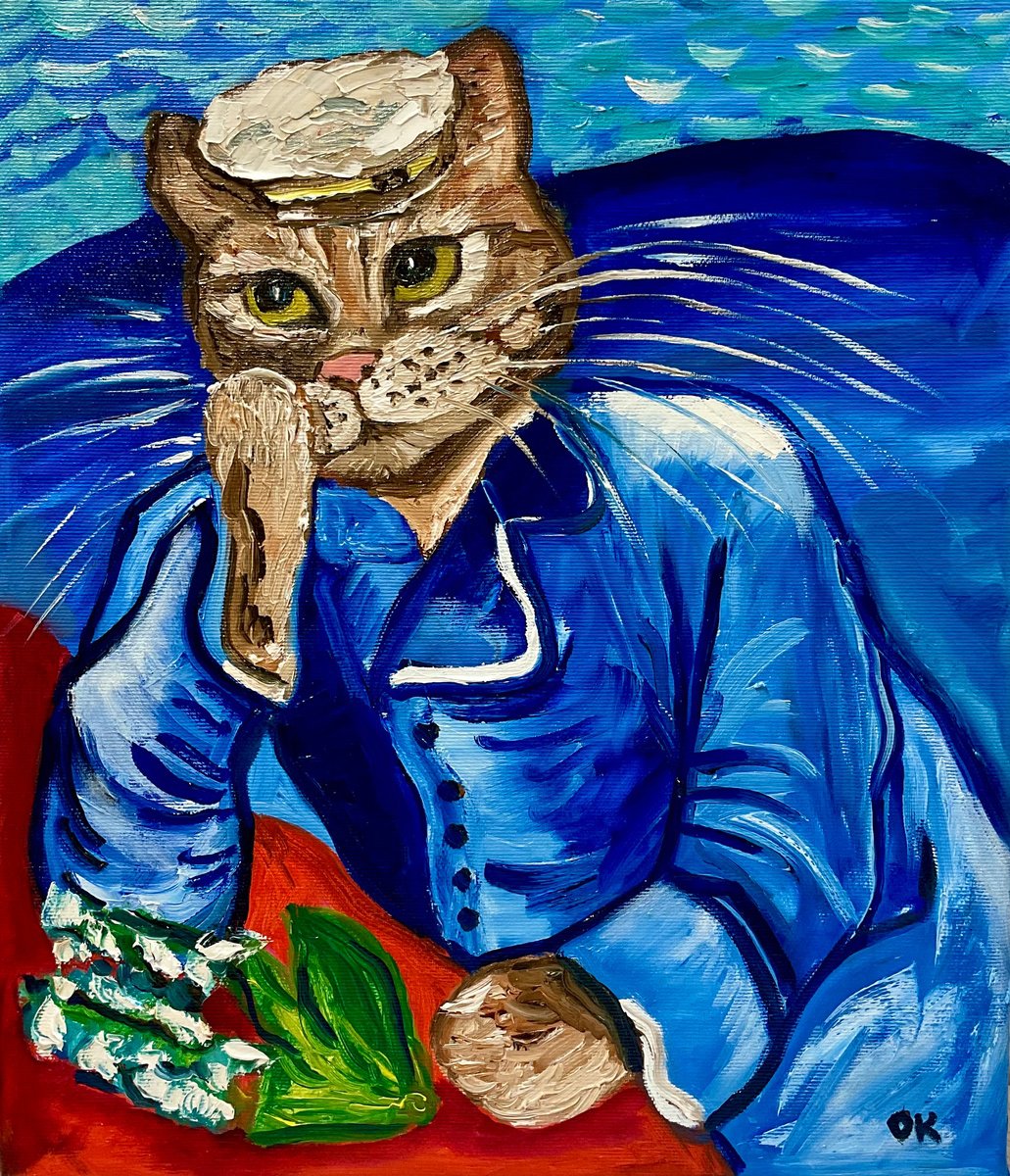 Impressionistic Animal Oil Painting By Olga Koval, 12 X 14", Cat Inspired By Van Gogh, Original Artwork