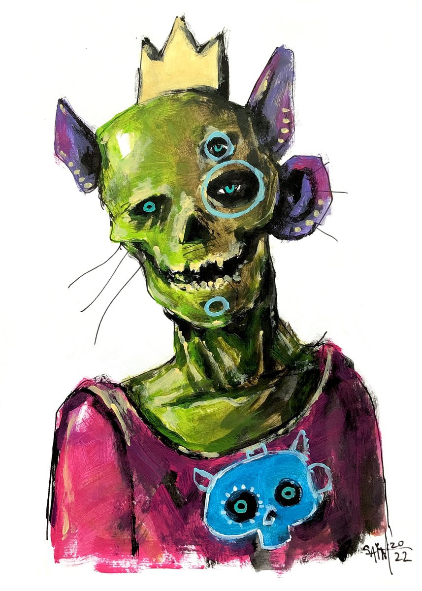 #62 King Zombie portrait painting original art, Horror Naive Outsider Folk Art Brut Strang... by Ruslan Aksenov