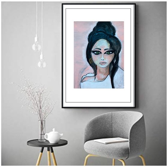 Big Eyes Woman Portrait Original Painting Inspired by Margaret Keane Copy Art Home Decor, Wall Art Decor Gift Ideas Etsy Finds Woman Artist