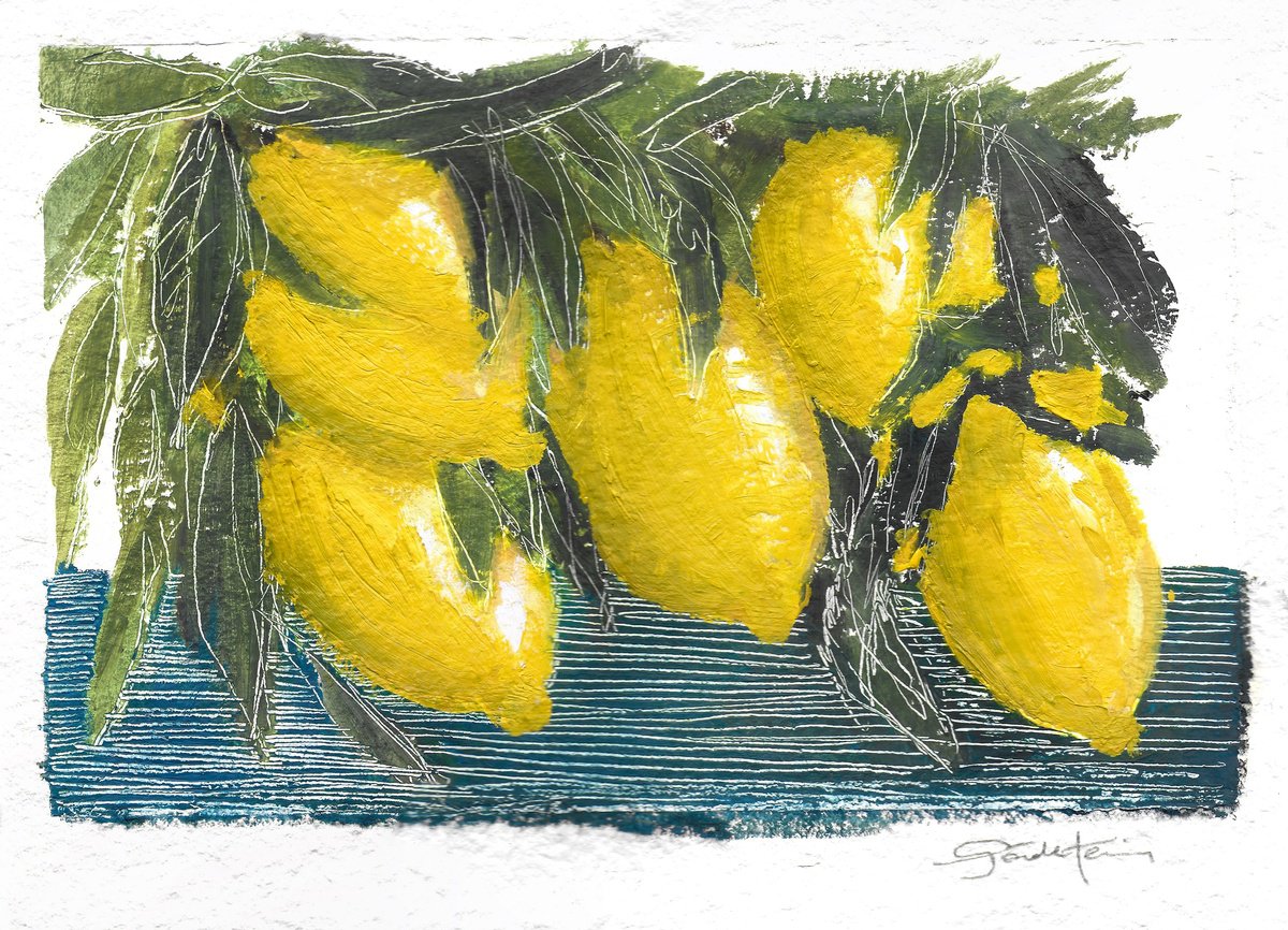 Expressive Oil Painting , Mediterranean / Lemons By Gozde Temiz Istanbul, 12 X 9, Artwork For Sale On Artfinder