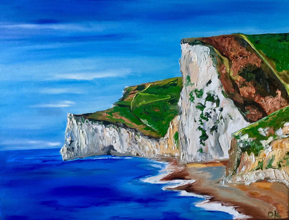 Dorset White Cliffs English Landscape By Olga Koval, 24 X 18, Artwork For Sale On Artfinder