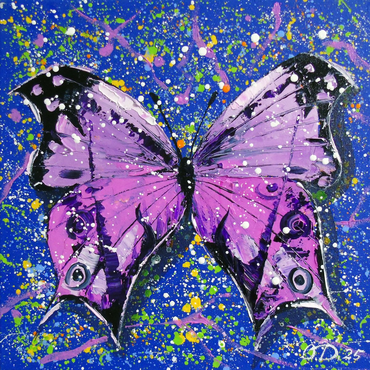 Impressionistic Animal Oil Painting By Olha Darchuk, 12 X 12", Butterfly, Original Artwork