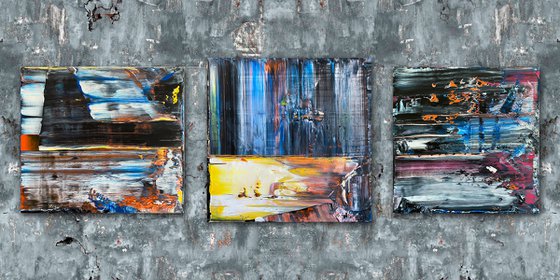 "Don't Make Us Do It" - Free USA Shipping - Save As A Series - Original PMS Abstract Acrylic Painting Triptych on Hand-Stretched Canvas - 52" x 18"