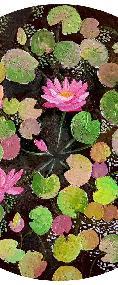 Muddy Water Lilies pond ! Ready to hang by Amita Dand