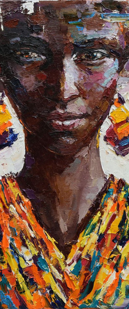 African woman portrait painting, Original oil painting by Anastasiia Valiulina