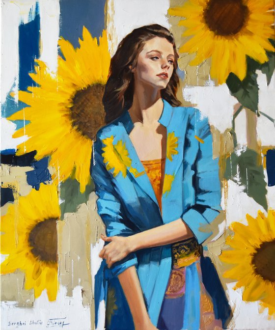 A portrait with sunflowers