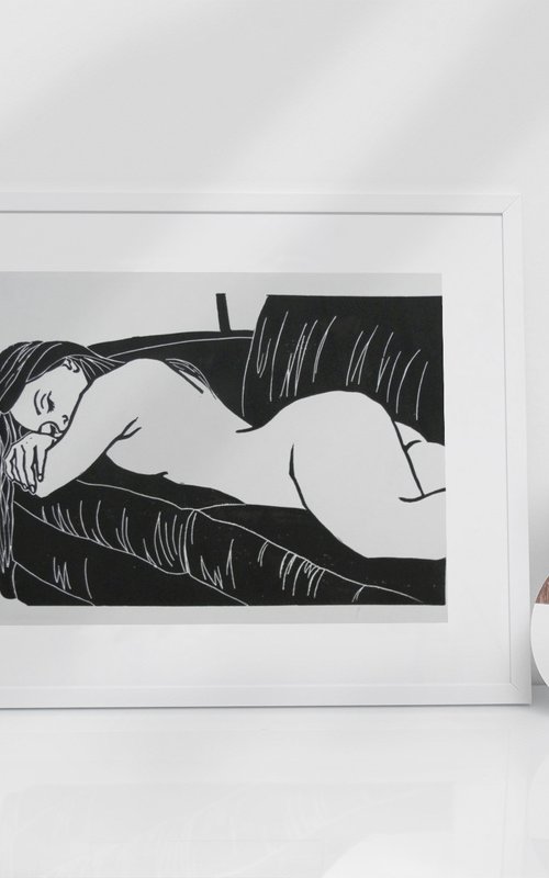 Nude Lino Cut Hand Pulled Print by Andrew Orton