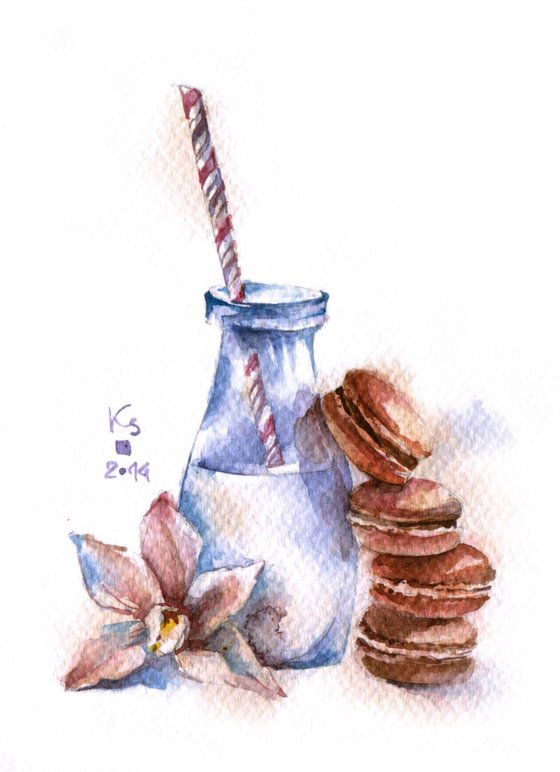 "Milk Vanilla" watercolor food illustration