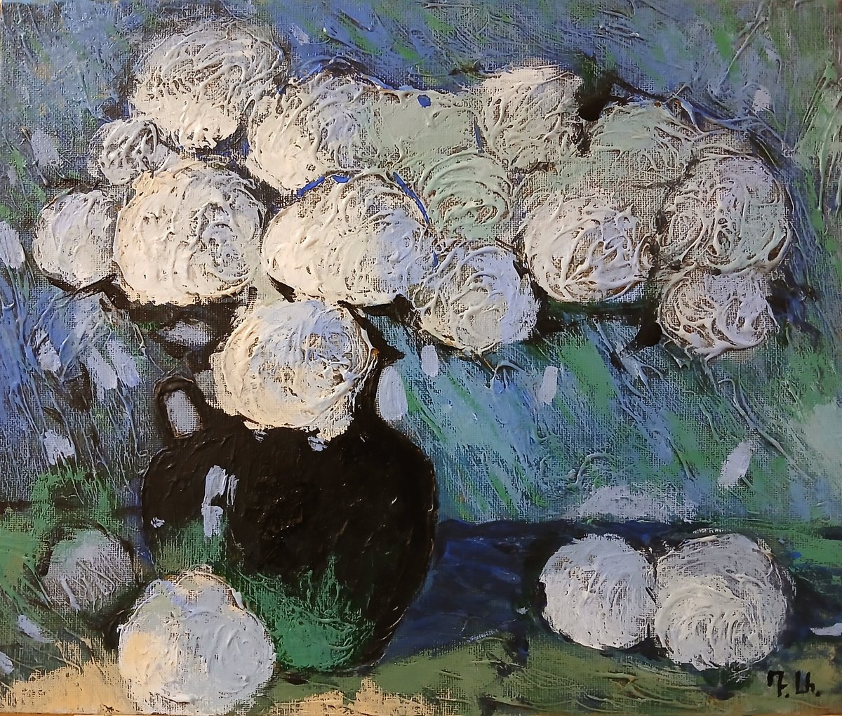 Abstract Botanical Acrylic Painting By Davit Arstamyan, 12 X 9, White Bouquet, Original Artwork