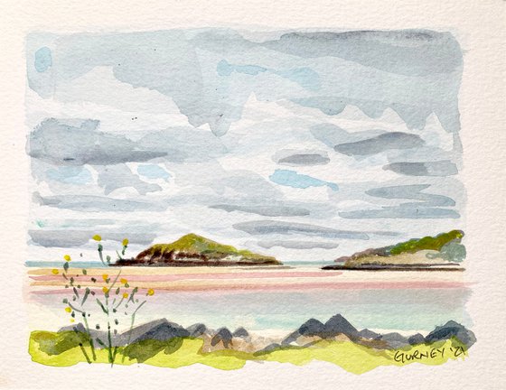 View to Hestan Island, Rockcliffe, Dumfries, Scotland - Sketch