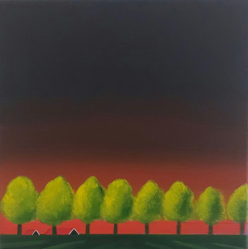 Dike with trees (April) by Nelly van Nieuwenhuijzen