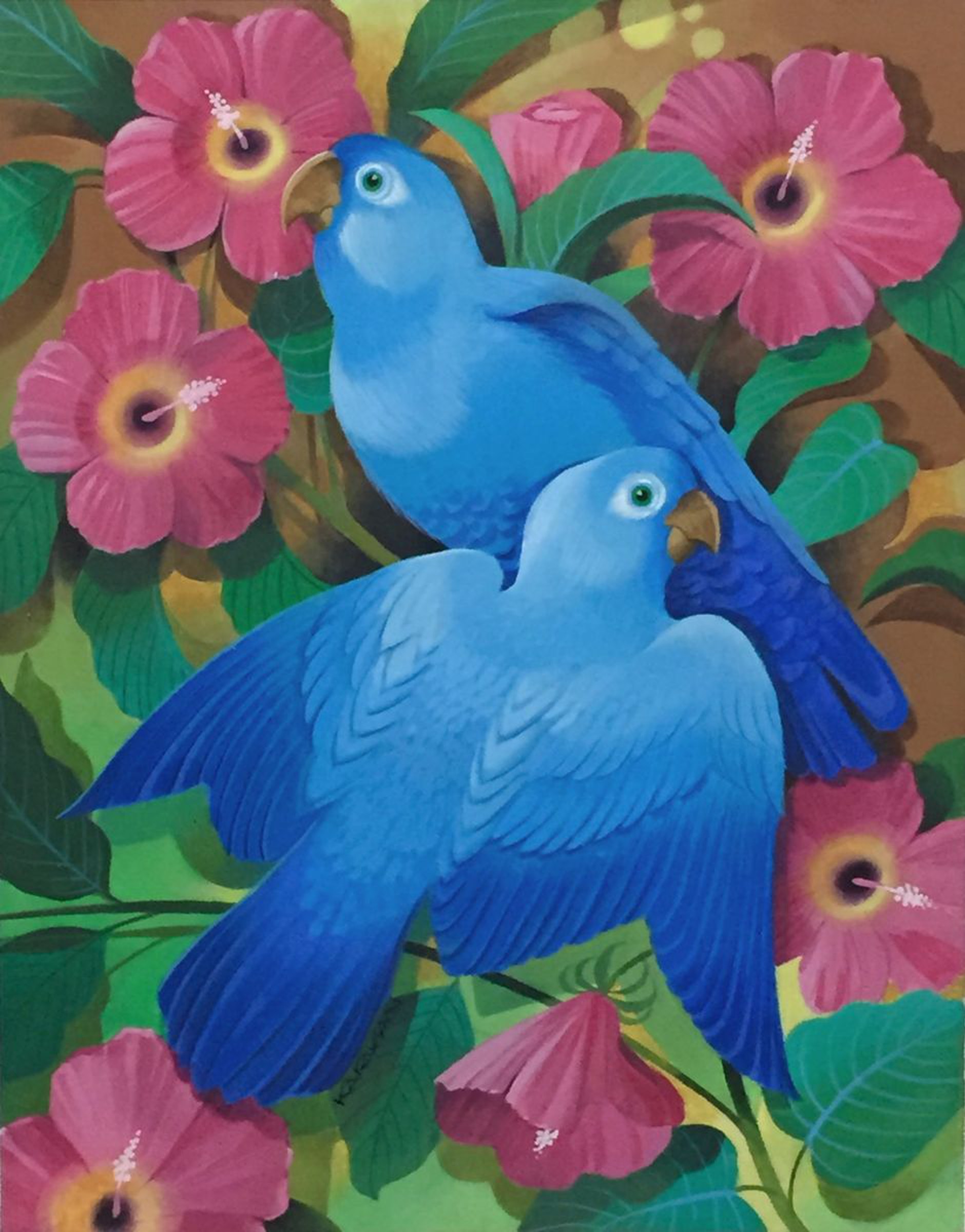 Blue Parrots Acrylic Painting By Johnny Karwan Artfinder
