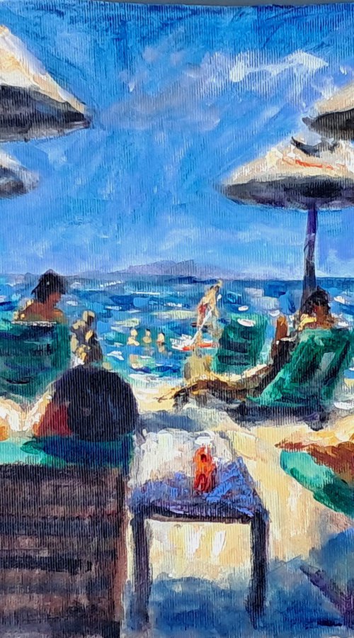 Sunbathers and swimmers by Dimitris Voyiazoglou