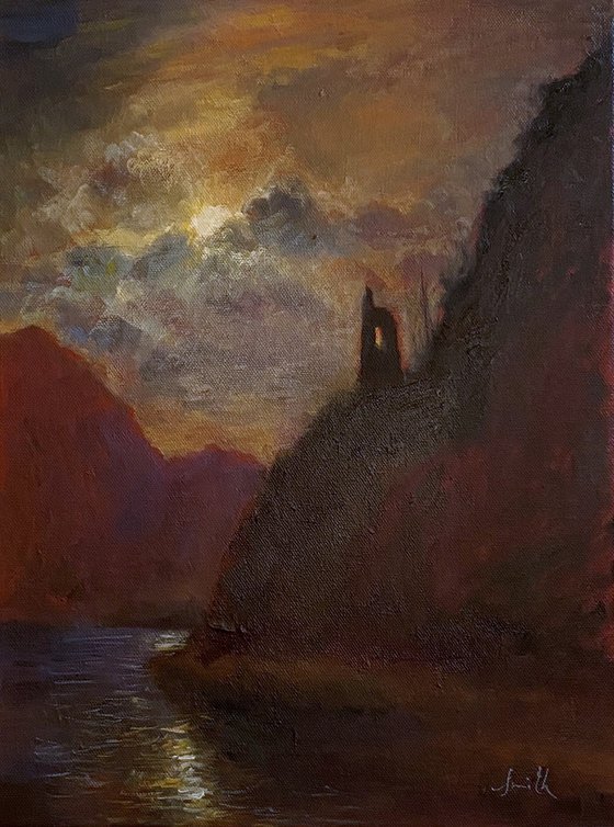 Home: Gothic Landscape. Original oil on chunky canvas ideal gift home office contemporary Tonalism.