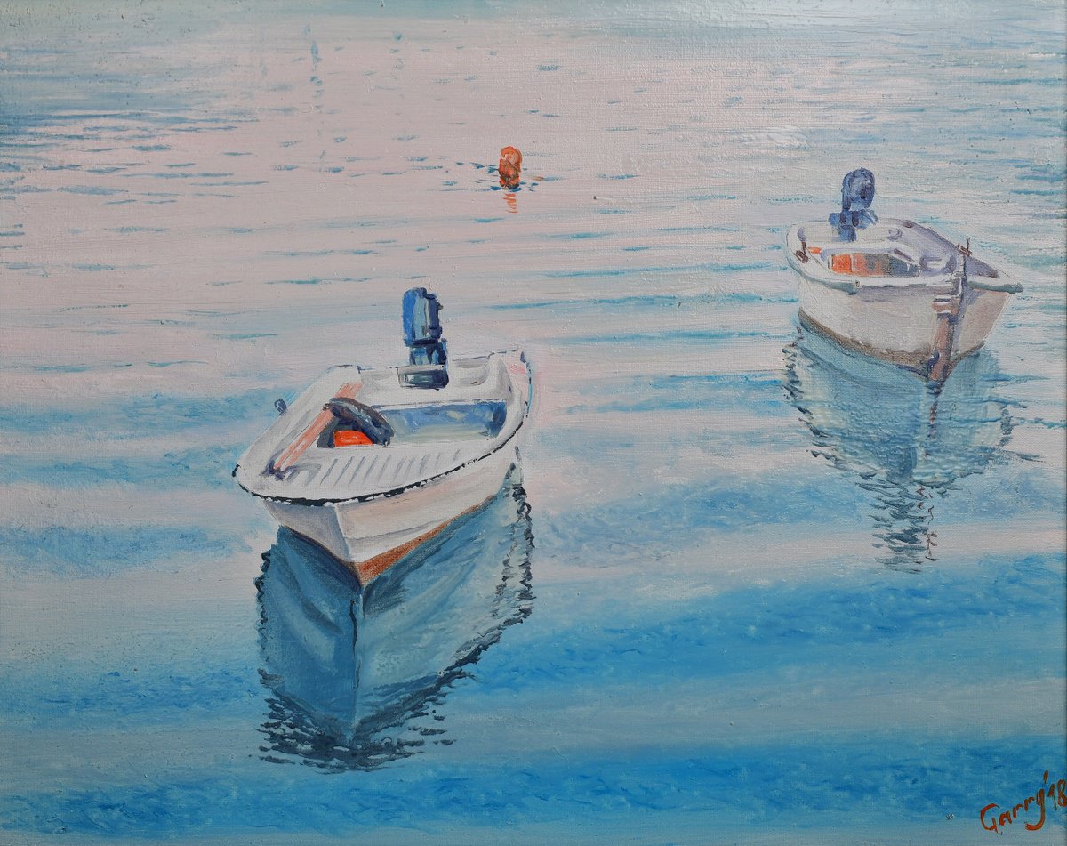 Photorealistic Landscape Oil Painting By Garry Arzumanyan, 20 X 16, Boats, Original Artwork
