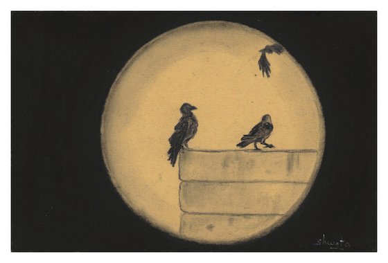 Black birds postcard art series